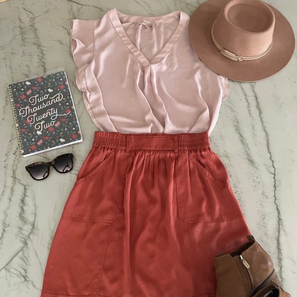 Philosophy Light Pink Flowy Dressy V-Neck Shirt Ruffle Short Sleeves - Picture 4 of 8